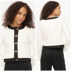 NEW J. Crew Factory Lady Tweed Jacket 14 Black White Gold Button Blazer Chic